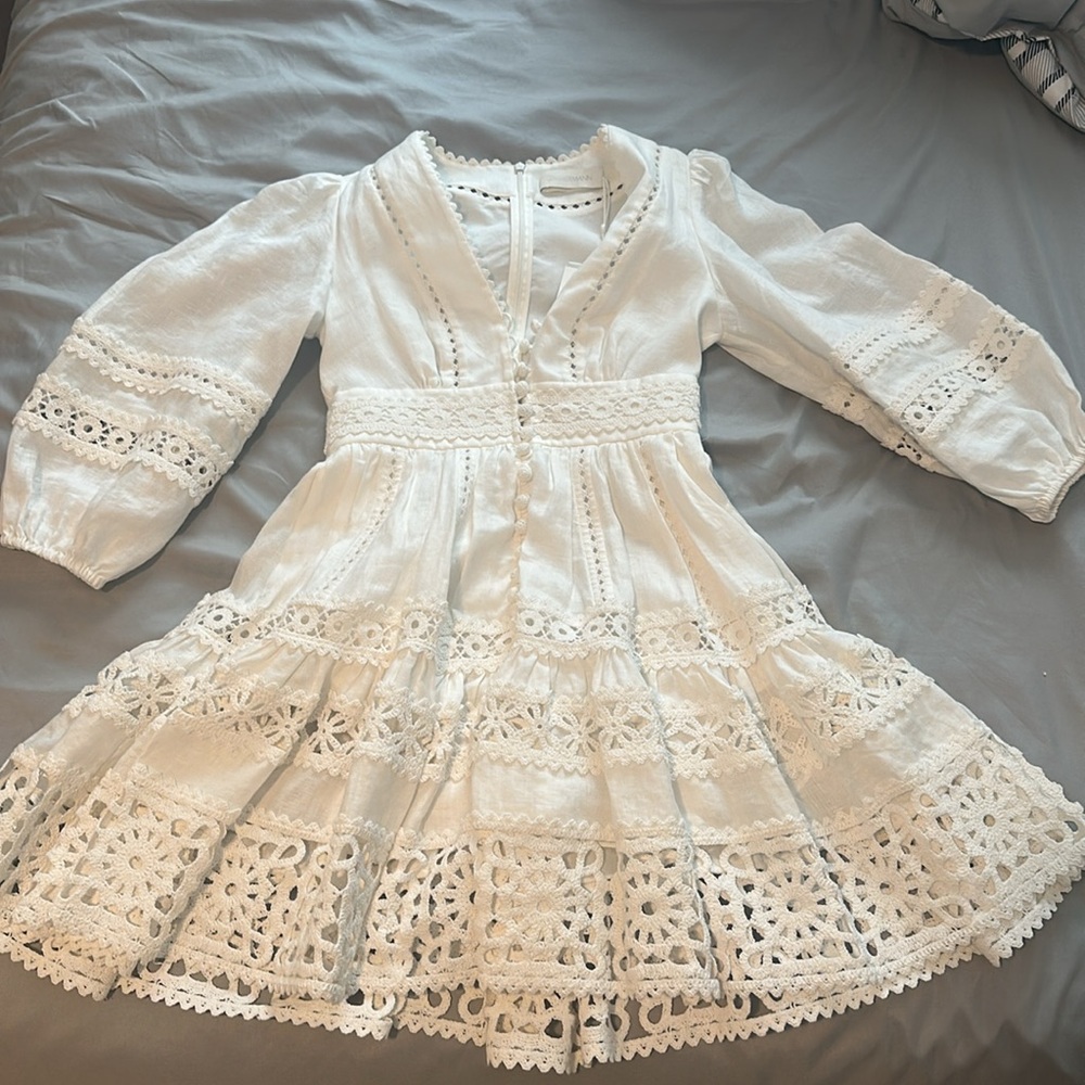 Zimmermann White Long Sleeve Lace Pop Trimmed Dress size OP - Picture 5 of 6